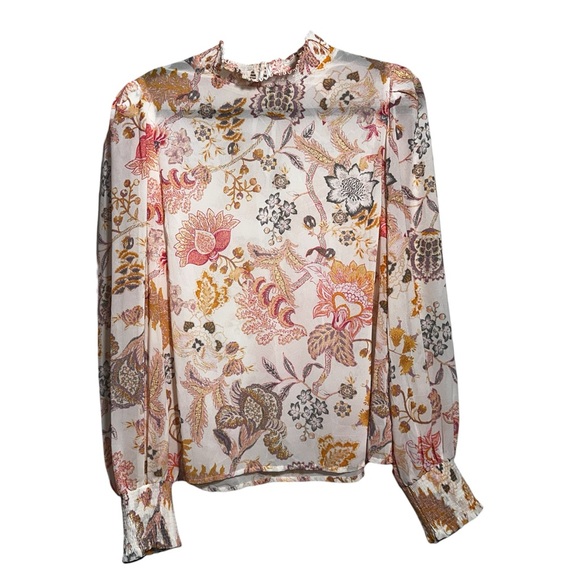 Flying Tomato Tops - EUC FLYING‎ TOMATO Sheer Boho Floral Retro Floral Print Chiffon Shirt L